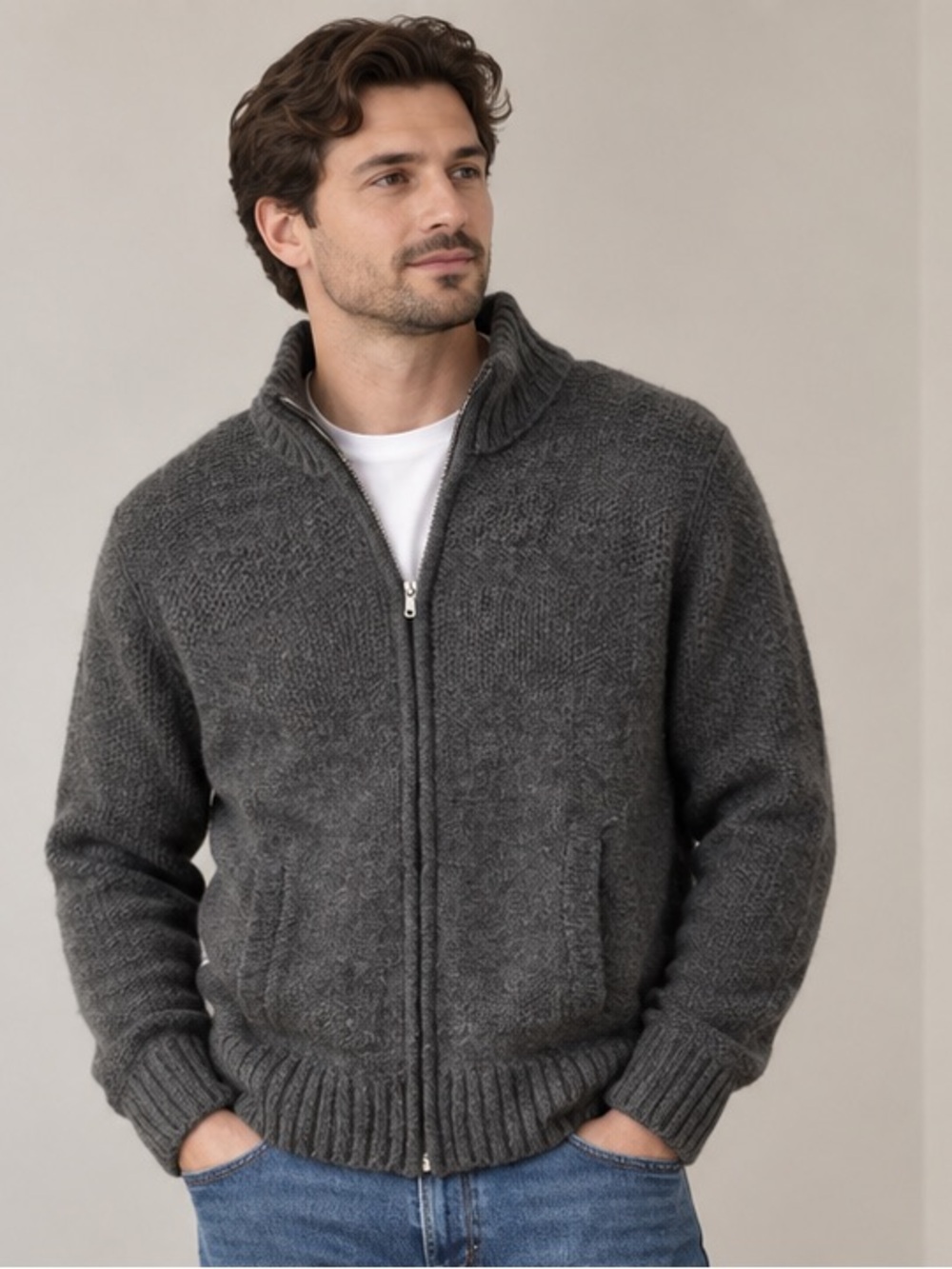 Britches Gray Full Zip Wool Blend Sweater M/M Minimalist Classic Normcore